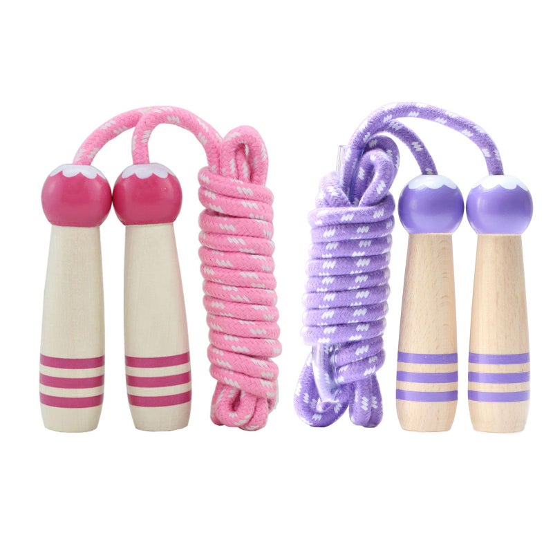 Ace one Jump Rope Kids, 7ft Adjustable Cotton Skipping Rope with Wooden Handle for Boys and Girls Fitness Outdoor Exercise (pink+Purple) - Image 1